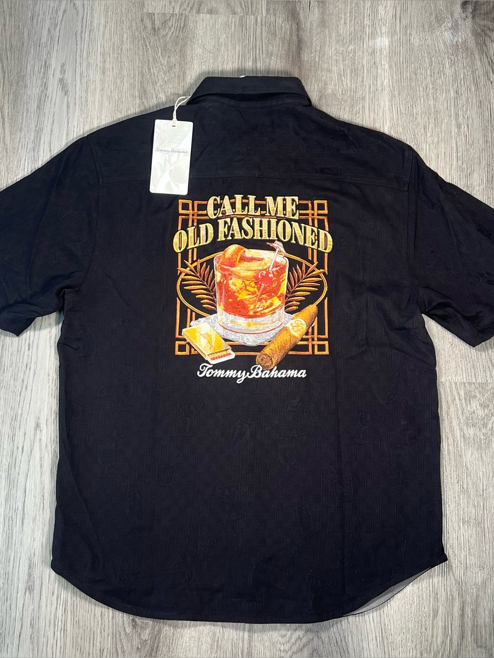 New Tommy Bahama Mens Silk Call Me Old Fashioned Camp Shirt Black Small Hawaiian